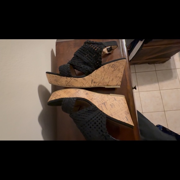 Jelly Pop Hestia stacked cork wedge slingback sandals, blk, 8.5, kindly used - Picture 5 of 9